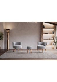 Resim Panda Çay Seti Berjer Ve Puf Takımı Salon, Balkon, Ofis 3 Lü Takım Gri Gri 