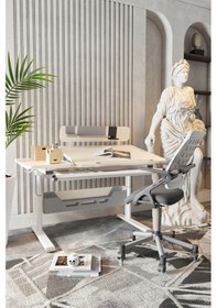 Resim Creo Mobili Yükseklik Ve Eğim Ayarlı Vega Advanced Bilgisayar Ve Çalışma Masası Takımı Ekru/antrasit Gri 