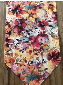 Resim Keten Efektli Soyut Çiçekler Desenli Runner Çok Renkli 