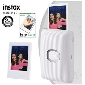 Resim Fujifilm Instax Mini Link 2 Akıllı Telefon Yazıcısı + 10'lu Mini Film + Çerçeve Beyaz 