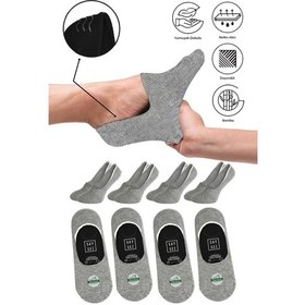 Resim Saysez Bambu Erkek Babet Gri Çorap Dikişsiz Görünmez Kaydırmaz Topuk Silikonlu Premium 4'lü Paket Gri 