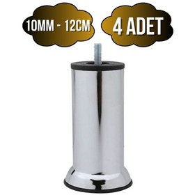 Resim Metal Ayak Vidalı Pasolu Mobilya Yatak Koltuk Baza Ayağı Metal 4 Adet 12cm Krom 10mm Vidalı Krom 