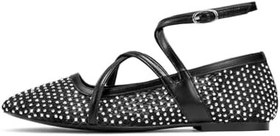 Resim wetkiss Örgü bale Flats kadınlar için yuvarlak ayak balerin Flats ayakkabı rahat ayarlanabilir ayak bileği kayışı Fishnet Mary Jane daireler 