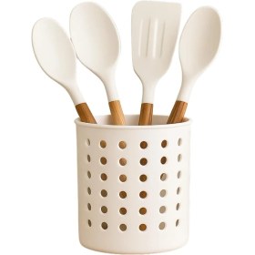 Resim Beyaz Kaşıklık Beyaz Silindir Plastik Kaşıklık – Modern Delikli Tasarım, Hava Geçişli Dayanıklı Mutfak Düzenleyici Kaşıklık 