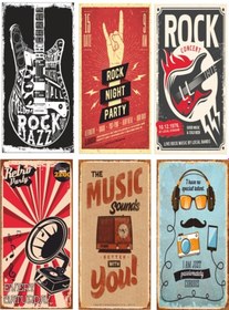 Resim Müzik Temalı 6lı Retro Ahşap Poster Seti 