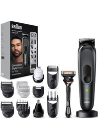 Resim Braun Hepsi Bir Arada Giyotin Seti 7, 17'si 1 Arada Çoklu Bakım, Sakal Kesme Makinesi, Burun Kılı Kesme Makinesi, Yüz, Baş Ve Vücut İçin Saç Kesme Makinesi, 100 Dakikalık Pil, 14 Boy 3-21 Mm , Su Geçirmez, Mgk7491, Siyah 