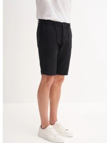 Resim Cazador Slim Fit Dar Paça Keten Bermuda Şort 6108 Siyah 