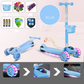 Resim Children'S Scooter Mi Gao Three-In-One Kids Skateboard Scooter Scooter - Blue / 5cm Hummer wheel and music 