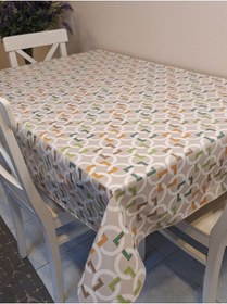 Resim Elyaflı Pvc Muşamba - Desenli Silinebilir Masa Örtüsü Kahve Bej 