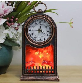 Resim Dekoratif Şömine Saat Led Alevli Elektirkli Pilli 27cm 