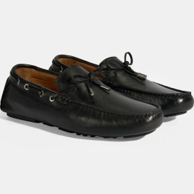 Resim Erkek Siyah Bağcık Detaylı Slip-On Deri Loafer 