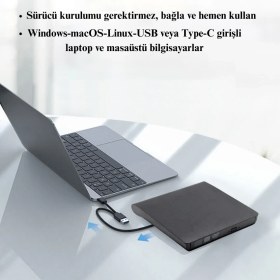 Resim MultiZone USB 3.0 Type-C Harici CD DVD Yazıcı Okuyucu Dvd-Rw Windows Uyumlu 