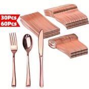 Resim 30/60 Paket Zarif Plastik Çatal Bıçak Seti - Yeniden Kullanılabilir Gümüş Çatal Bıçaklar ile Parlatılmış Bitiş, Kaşıklar, Çatallar, Bıçaklar ve Bardaklar Dahil - Partiler, Kamp, Yemek İçin Mükemmel, Kamp Masaüstü|Zarif Çatal Bıçak Seti|Dayanıklı Plastik 