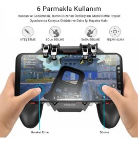 Resim Coofbe 1200Mah Bataryalı 6 Parmak Telefon Soğutucu Nişan Tetik Tuşu Profesyonel Mobil Oyun Konsolu 