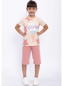 Resim Us Polo Assn Pamuklu Kısa Kol Kız Çocuk Şort Pijama Takımı (537775713) Krem 