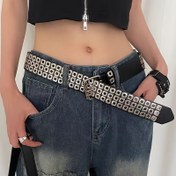 Resim 1 adet Punk Tarzı Kemer, 3 Sıra Diken ve Delikli, Günlük Kullanım için Üniseks Trend Bel Bandı 
