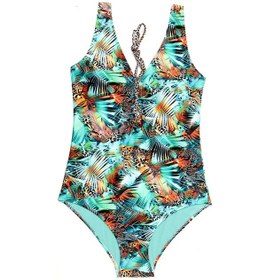 Resim Suwen Aqua Dekolte Detaylı Mayo Sb25205944944 Cam Göbeği Baskılı 