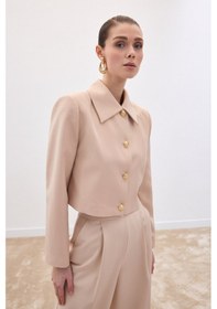 Resim Sateen Düğmeli Kısa Ceket - Bej-136590 Bej 