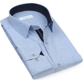 Resim Erkek Klasik Uzun Kol Keten Cotton Hediye Kutulu Gömlek - Mavi 