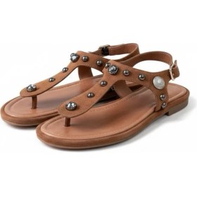 Resim Ne&Ve Shoes Süet Hakiki Deri Taş ve Trok Detaylı Parmak Arası Arkadan Tokalı Sandalet 