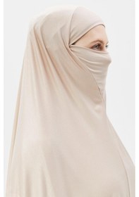 Resim Altobeh Kollu Sufle Çarşaf Üstü Peçeli Pratik Tesettür Hijab - Nikaplı Namaz Örtüsü Kum Beji 