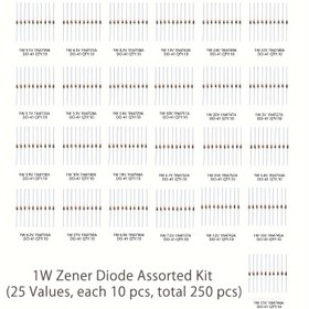 Resim 250 adet 25 Değerli 1W Zener Diyot Assorti Kiti (3V 3.3V 3.6V 3.9V 4.3V 4.7V 5.1V 5.6V 6.2V 6.8V 7.5V 8.2V 9.1V 10V 12V 13V 15V 16V 18V 20V 22V 24V 27V 30V 33V) Assorti Seti 