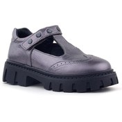 Resim Rakerplus Hakiki Deri Platin Çiçek Detaylı Cırtlı Kız Çocuk Okul Ayakkabı 