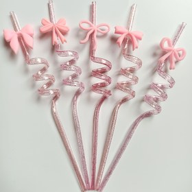 Resim 5'li/25'li Pembe Kurdeleli Yeniden Kullanılabilir Plastik Spiral Pipet - Dayanıklı, Renkli, İçecekler İçin İdeal, Partiler, Piknikler ve Günlük Kullanım İçin Mükemmel, Plastik Pipetler, Spiral Pipetler, Canlı İçecek Pipetleri, Dayanıklı Plastik Pipetler 