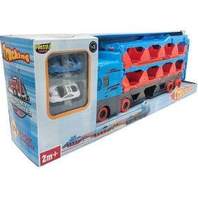 Resim Farbu Oyuncak Sürat Pistli Tır, 2 Mt Pist Tek Kol Fırlatıcı 24 Araç Kapasiteli Taşıyıcı Tır, 2 Adet Araba İçerir Mavi Mavİ 