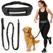 Resim 1 Adet Fermuarlı Kemer Çantası ile Eller Serbest Köpek Tasması, Çift Yastıklı Saplar ve Dayanıklı Bungee, Gezme Koşma Eğitimi için Evcil Hayvan Çekiş Halatı 