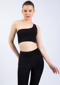 Resim The Step Sports Straight Siyah Kadın Crop Tek Omuz Spor Büstiyer 