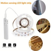 Resim 99.97cm~5.0 metre hareket algılama sıcak beyaz/soğuk beyaz LED şerit ışıklar seti, akıllı insan vücudu algılama ışık şeritleri, kullanımı kolay indüksiyon anahtarları, yatak odaları, merdivenler, hol, dolaplar ve çalışma odaları için uygun (piller dahil değildir) 