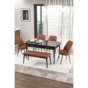 Resim Canisa Concept Zen Serisi Bench'li 80 x 132 cm Açılabilir Mdf Mutfak Masası Takımı Siyah Mermer Desen 