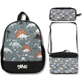 Resim Famebag-ümit Çanta Siyah Gri Dinazor Anaokulu Çantası 3'lü Set 