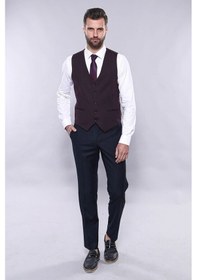 Resim Düz Bordo Slim Fit Yelek Ceket Set Wessi 001 