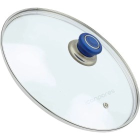 Resim İcanpares Tencere Sahan Tava Cam Kapağı Buhar Delikli Kapak 24 cm ve Mavi Tutma Tepesi 
