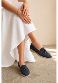Resim Sovenso Atina Hakiki Deri Süet Kot Mavisi Toka Detaylı Loafer Mavi 