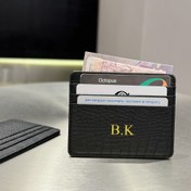 Resim Kişiselleştirilmiş Siyah İnce Cüzdan, Özel Ad Harfleri 3D Kazınmış Altın veya Gümüş Renkli Harfler, Lüks Sentetik Deri Kredi ve Kimlik Kartlık Monogram Cüzdanı, Şık Hediye 