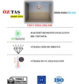 Resim Öztaş ÖZ-43g Granit Mutfak Eviye Gri Tek Gözlü 43 x 55 CM 