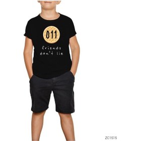 Resim Stranger Things Arkadaşlar Dont Lie Siyah Çocuk Tişört Siyah 
