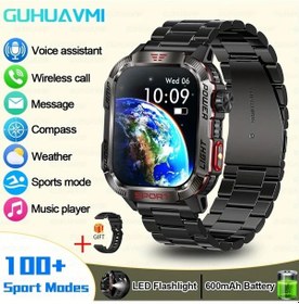 Resim Cloud011 Guhuavı Süper Güçlü El Feneri Akıllı Saat: 600mah Pil, Arama, Spor Modları, Android İphone Uyumlu, Siyah Çelik Ve Silikon Kayış 