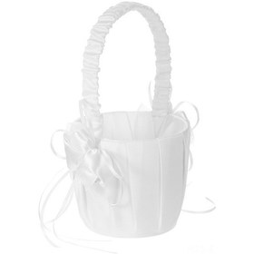 Resim Xindoker Gelinlik İvory Beyaz Saten Çiçek Sepeti, Sahte İncilerle Dekore Edilmiş, 24x16x12cm Boyutunda Nikah Aksesuarı 