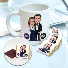 Resim Birbirine Yakışan Çiftler Karikatürlü Kupa ve Çikolata 