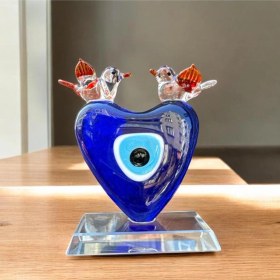 Resim Dekoratif Kristal Cam Kalpli Kuşlu Nazar Boncuğu Turuncu 