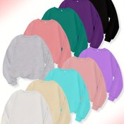 Resim 10 Rastgele Renk Seçimi - İlkbahar/Sonbahar Tarzı Kızlar İçin Düz Renk Yuvarlak Yaka Omuz Düşük Uzun Kollu Spor Casual Sweatshirt Üst 