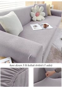 Resim StarMall Lastkli Yikanabilir Karedesen 3 kişili Koltuk Örtüsü kanepe, çekyat Kılıfı Gri 
