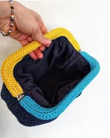 Resim Kemzey Handmade Parlak Tutmalı El Çantaları , El Yapımı Işıltılı Clutch, Örgü El Çantası Lacivert 