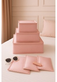 Resim Serstil 6 Parça Bebek Bakım Çanta Seti Filesiz Pembe Puantiyeli Organizer Pembe Puantiye 