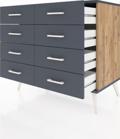 Resim Hyperion Şifonyer 8 Çekmeceli 88x44x80 Çam-antrasit Antrasit 