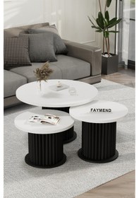 Resim Faymend Nuuny Bohem Modern 3'lü Ahşap Sehpa 'beyaz-siyah' Turkuaz 